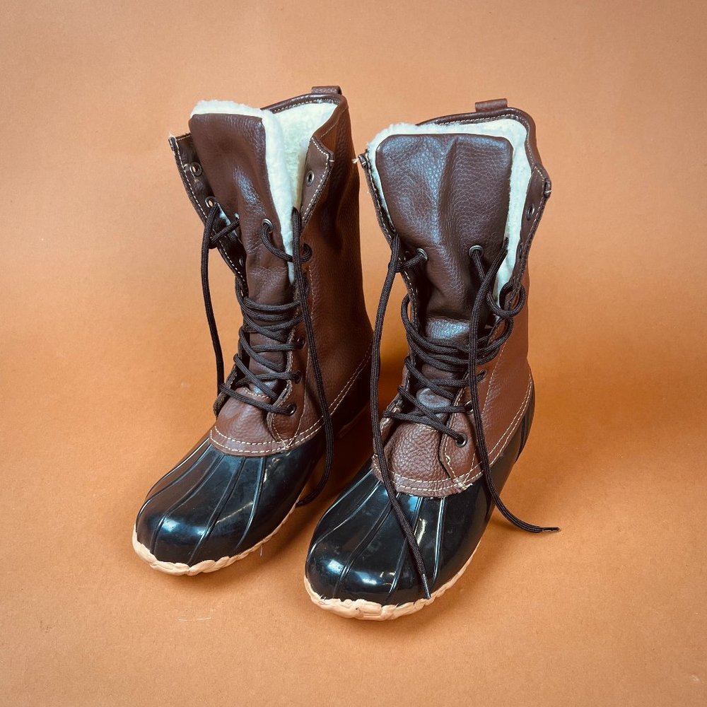 Eastland Duck Sherpa Lined Brown Leather and Black Rubber Boots - Winter
